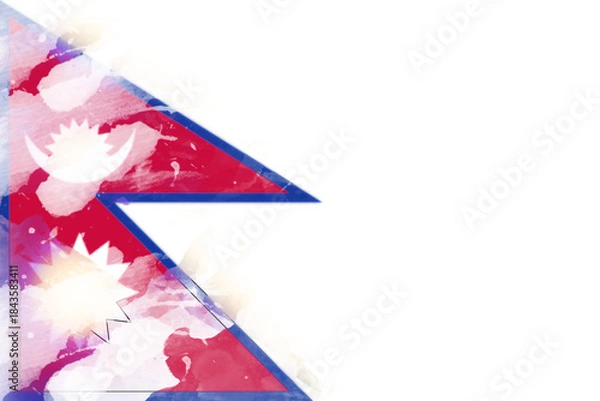 Fototapeta A vibrant, artistic rendering features the flag of Nepal in a watercolor style, conveying a sense of national pride and cultural richness with its unique double-pennon shape and