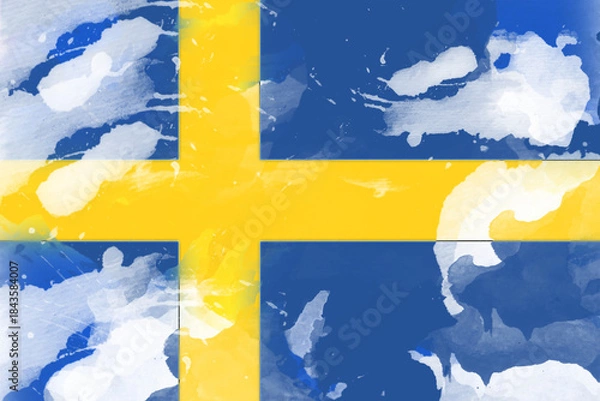 Fototapeta A vibrant representation of a flag, rendered in a watercolor style with splashes of white, suggesting movement and fluidity, captures a sense of national pride through its distinctive