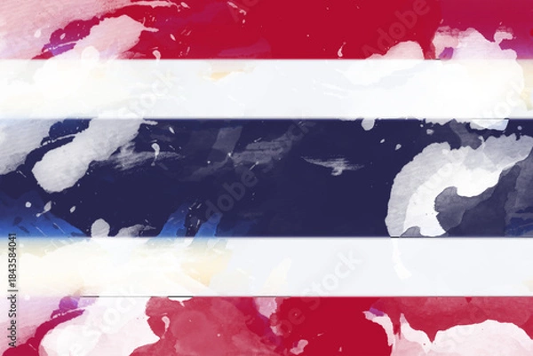 Fototapeta A watercolor-style illustration showcasing the Swiss flag with bold red, crisp white, and deep blue hues that evoke a sense of patriotism and artistic interpretation, with fluid color