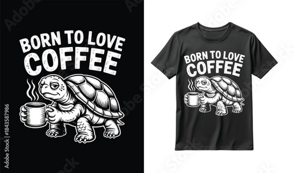 Obraz Funny turtle drinking coffee tshirt design graphic