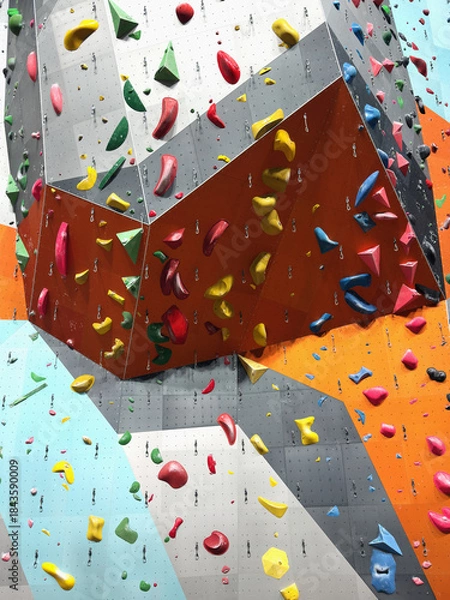 Obraz カラフルなホールドが並ぶボルダリング壁