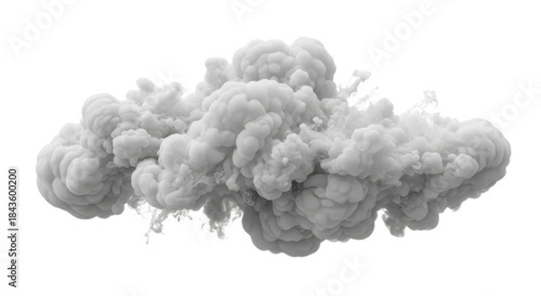 Obraz Photorealistic Grey Smoke Cloud Explosion Isolated on White Background 3D Render