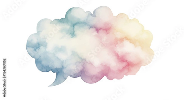 Obraz 水彩の虹色のフワフワした吹き出しイラスト 白背景