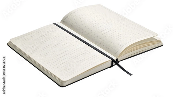 Fototapeta Open Black Notebook with Dot Grid Pages and Elastic Closure