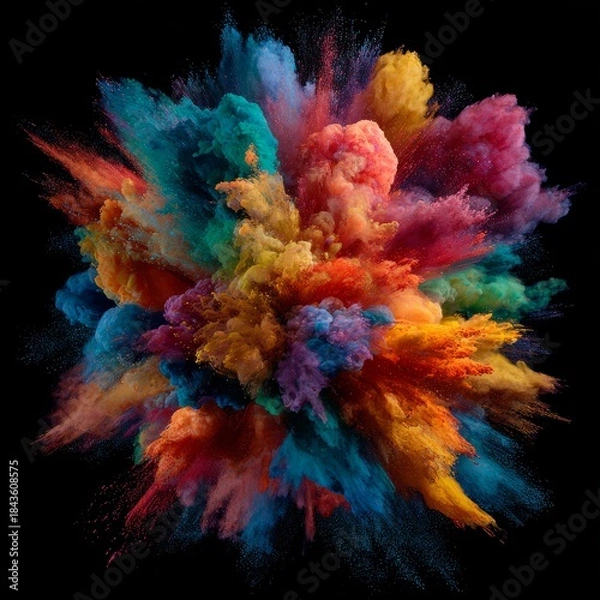 Obraz Colored powder explosion. Abstract closeup dust on backdrop. Colorful explode. Paint holi