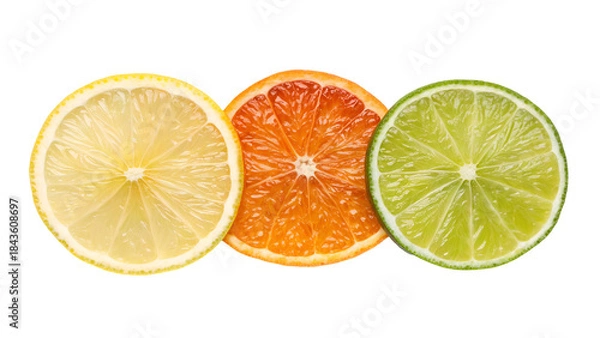Fototapeta Sliced Citrus Fruits Isolated - Lemon, Orange, and Lime