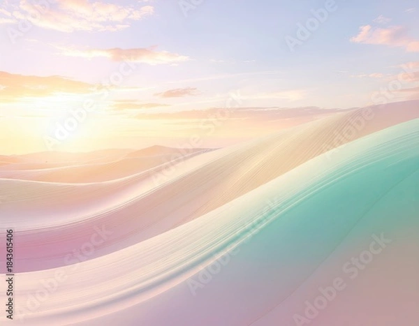 Fototapeta Dreamlike Landscape with Soft Pastel Hues and Glowing Sun During Golden Hour
