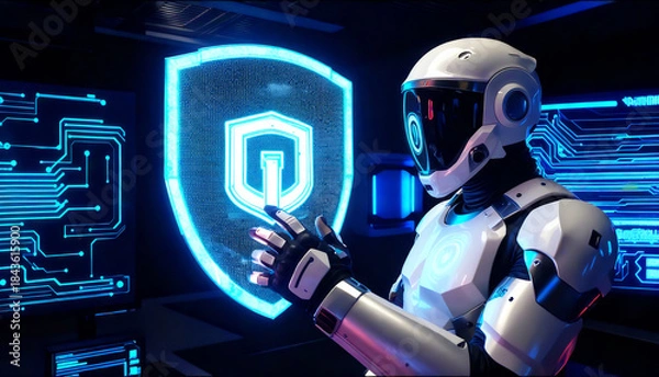 Obraz High-tech cybersecurity concept with glowing digital shields