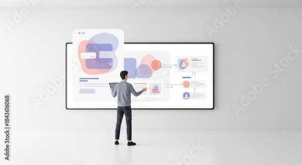 Fototapeta Man Presenting Data on Large Interactive Wall Display
