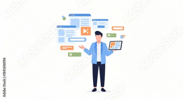 Fototapeta Young Man Presenting Digital Interface Concepts