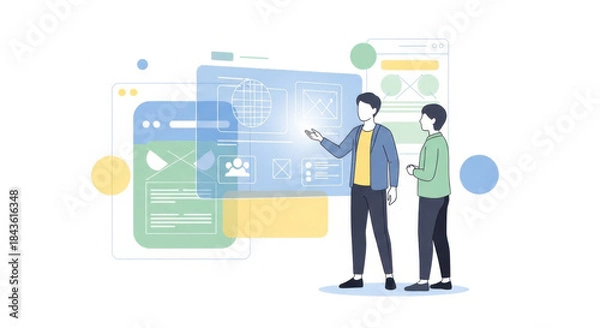 Fototapeta Two Men Analyzing Modern Data Dashboard in Collaborative Tech Studio