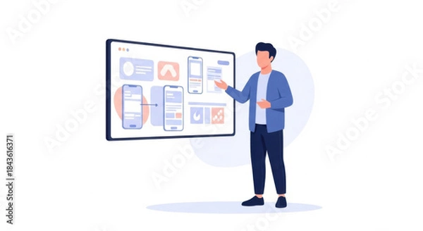 Fototapeta Businessman Presenting Digital Interface on Large Screen