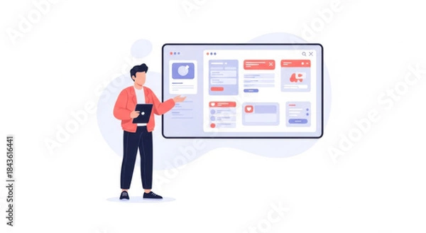 Fototapeta Young Man Presenting Social Media Dashboard on Large Screen