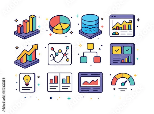 Obraz Data-Driven Icon Set. Data-driven decision-making. Colorful isom