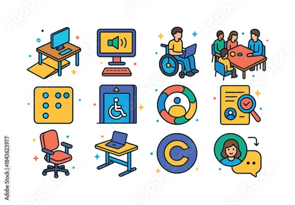 Obraz Workplace Accessibility Icons. Workplace accessibility. Colorful