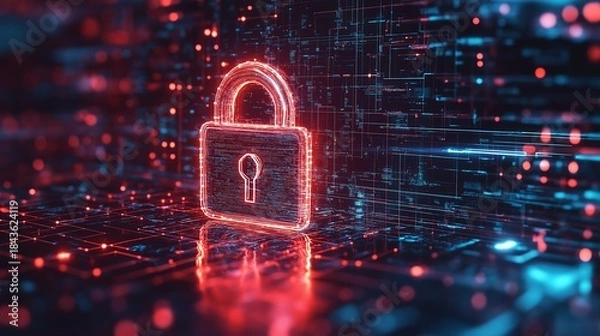 Obraz Glowing Lock in Digital Network