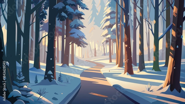 Obraz Sunlit winter forest path