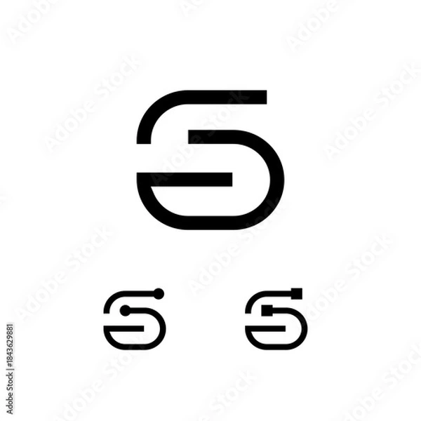 Fototapeta Technical number 6, digital numeral six, including set of three different cyber numbers, vector illustration 10EPS
