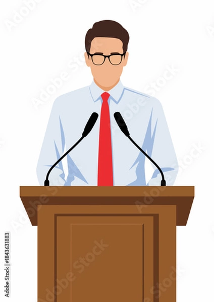 Fototapeta Stylish illustration showcasing a speaker at a podium, symbolizing leadership, communication, and the art of addressing an audience effectively with confidence.