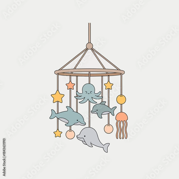 Fototapeta This charming mobile design features adorable underwater creatures like dolphins and jellyfish, brightening up any nursery with a joyful ocean theme.