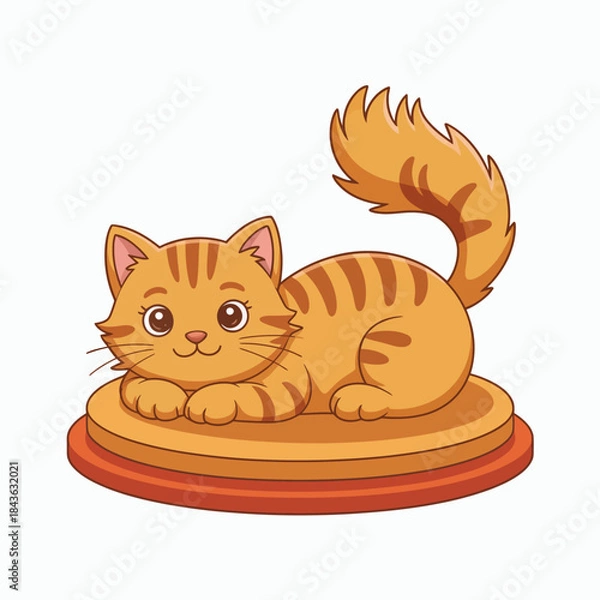 Fototapeta An adorable ginger cat rests cutely on a circular platform, highlighting the charm of pets and evoking feelings of comfort, joy, and playful innocence in a whimsical design.