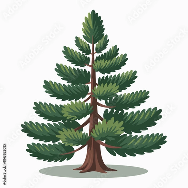 Fototapeta This striking illustration of a tall green tree showcases its lush foliage against a clean white background, representing nature's beauty and the tranquility of the outdoors.