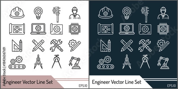 Fototapeta Engineer and Labour vector line art icon set silhouette template design