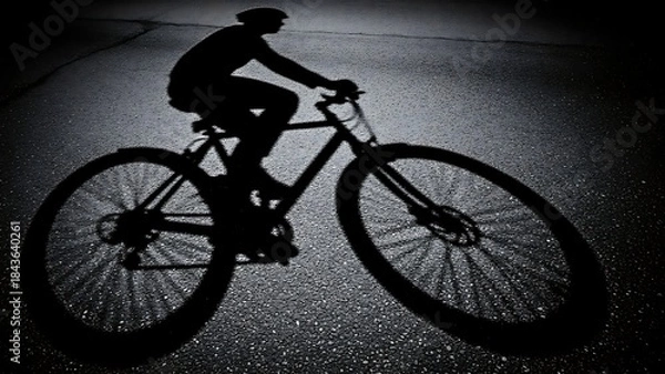 Fototapeta Silhouette of a cyclist on a bicycle against a dark, textured background, capturing the essence of outdoor activity and athletic pursuit