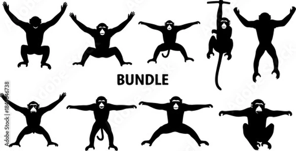 Obraz Monkey Silhouette Collection – Primate Poses Black Vector Set