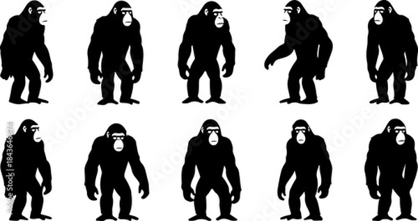 Obraz Monkey Silhouette Collection – Primate Poses Black Vector Set