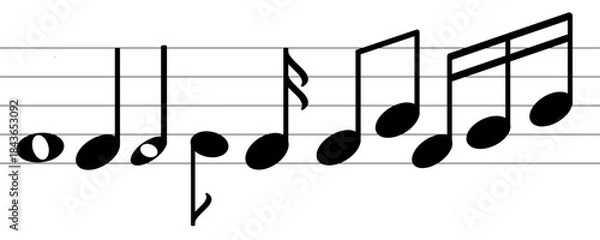 Obraz Musical note wave. Music notes melody on white background. Sheet music notes of tune bass and treble.