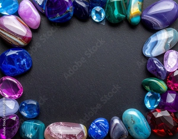 Obraz 色鮮やかな天然石とパワーストーンの枠組み