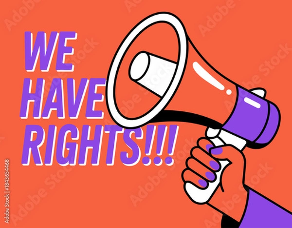 Obraz An impactful illustration of a red megaphone against a vibrant background conveys a strong message advocating for rights, symbolizing empowerment and social justice.