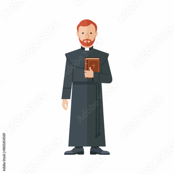 Obraz A digitized depiction of a priest in traditional clothing holding a Bible, capturing the essence of faith, spirituality, and religious commitment in an appealing style.