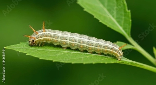Fototapeta Close-up of a light-green caterpillar on a leaf
