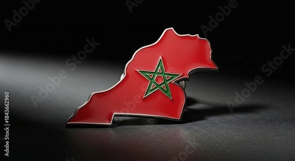 Fototapeta 3D Rendered Map Pin of Morocco with National Flag Design, Shining on Dark Background