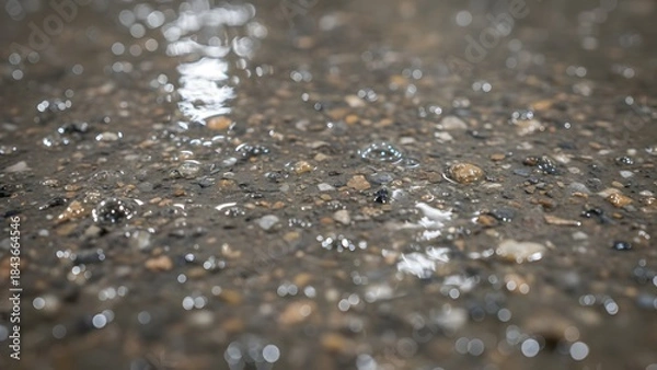 Obraz Closeup view of wet asphalt road surface with raindrops and blurred background