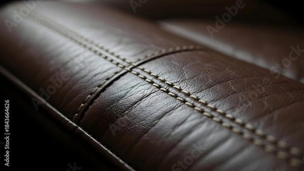 Obraz Closeup of brown leather couch with stitching details on surface