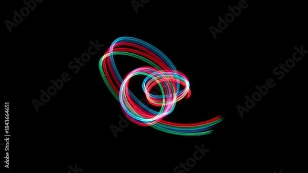 Obraz Multicolored neon light trails forming swirling patterns on a dark background with vibrant curves and lines