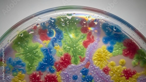 Obraz Closeup of a colorful glass plate with multicolored spots and bubbles on a plain background