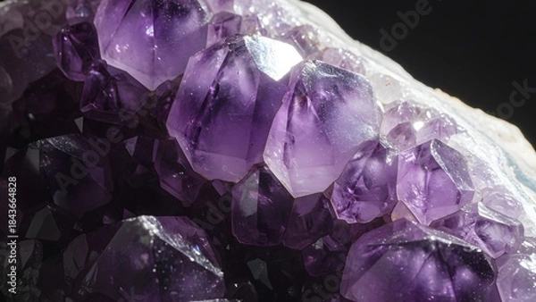 Obraz Closeup of a cluster of purple amethyst crystals on a dark background