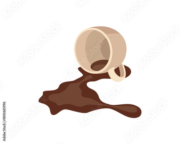 Obraz Spilled coffee and overturned cup. Vector image.