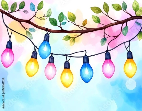 Obraz Colorful string lights on branch