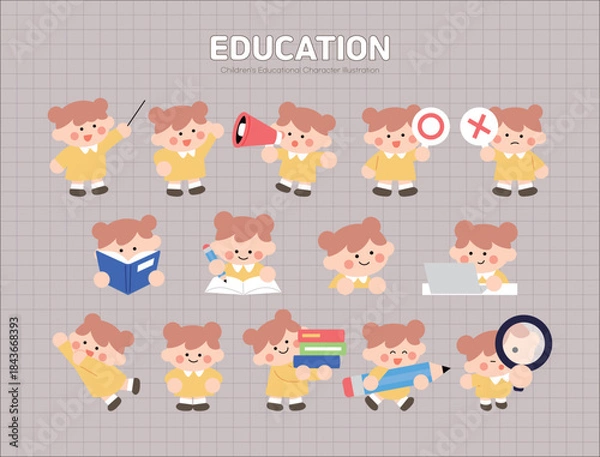 Fototapeta 여자아이 교육 캐릭터 일러스트 모음