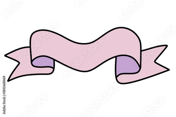 Obraz Cute Handdrawn Ribbon Banner with Outline in Pastel Color Decoration Element