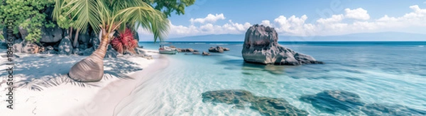 Obraz ヤシの木と透明な海の静かな南国ビーチ