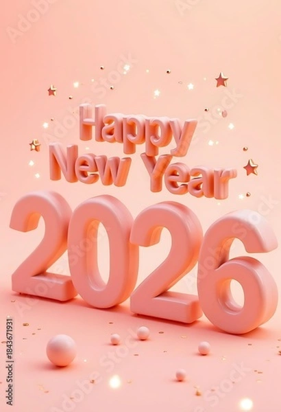 Fototapeta Festive Pink 3D Happy New Year 2026 Greeting. Happy new year 2026