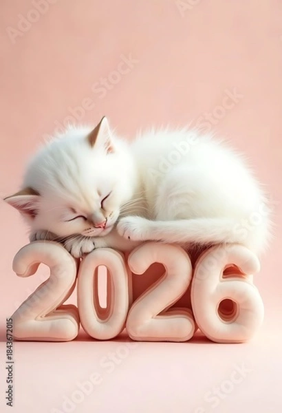 Fototapeta Sweet Dreams Kitten Resting on 2026. Happy new year 2026