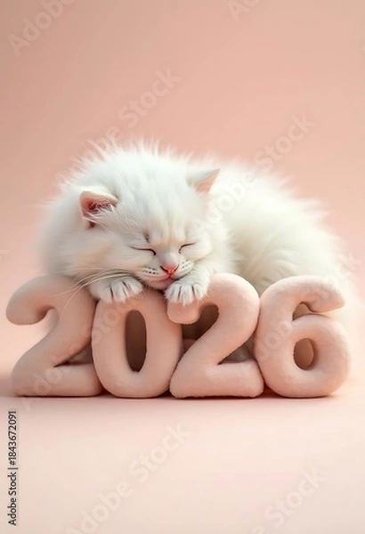 Fototapeta Sweet Dreams Kitten Resting on 2026. Happy new year 2026