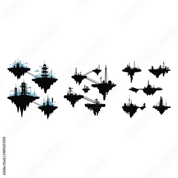 Obraz Floating Research Lab Islands Silhouette set.